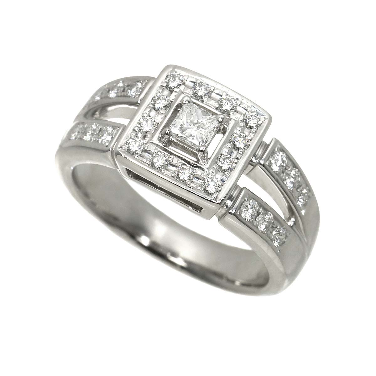 Diamond 0.48ct Ring 18K White Gold 750 Size6(US)