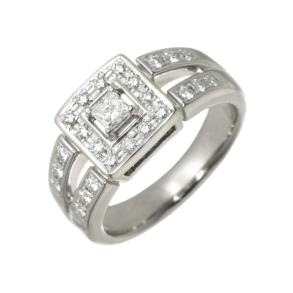 Diamond 0.48ct Ring 18K White Gold 750 Size6(US)