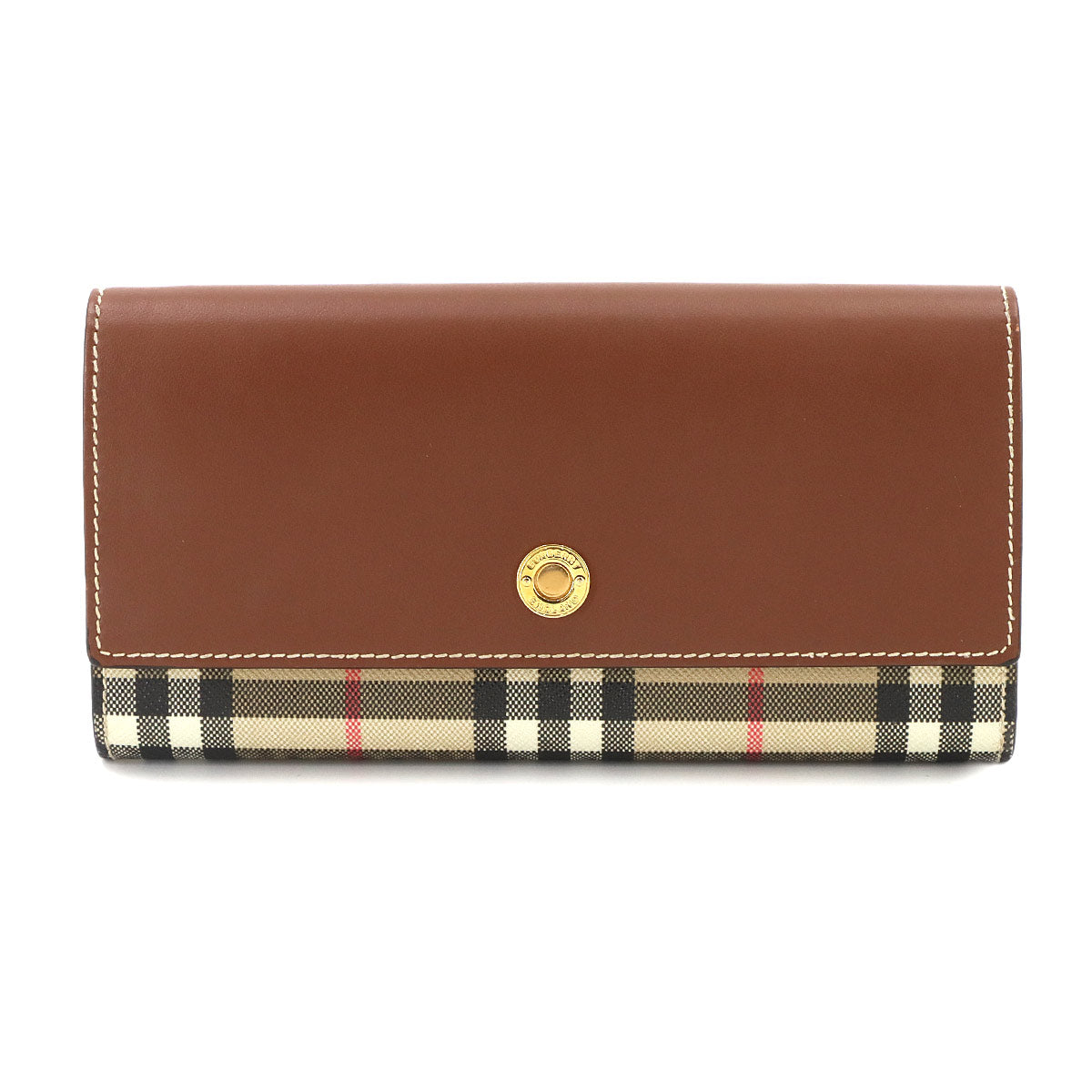 Plaid Long Wallet PVC Leather Beige Brown Check