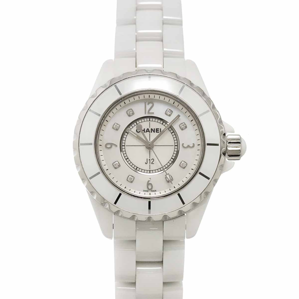 J12 H2422 33mm 8P Diamond Quartz White Shell Dial Ladies Watch