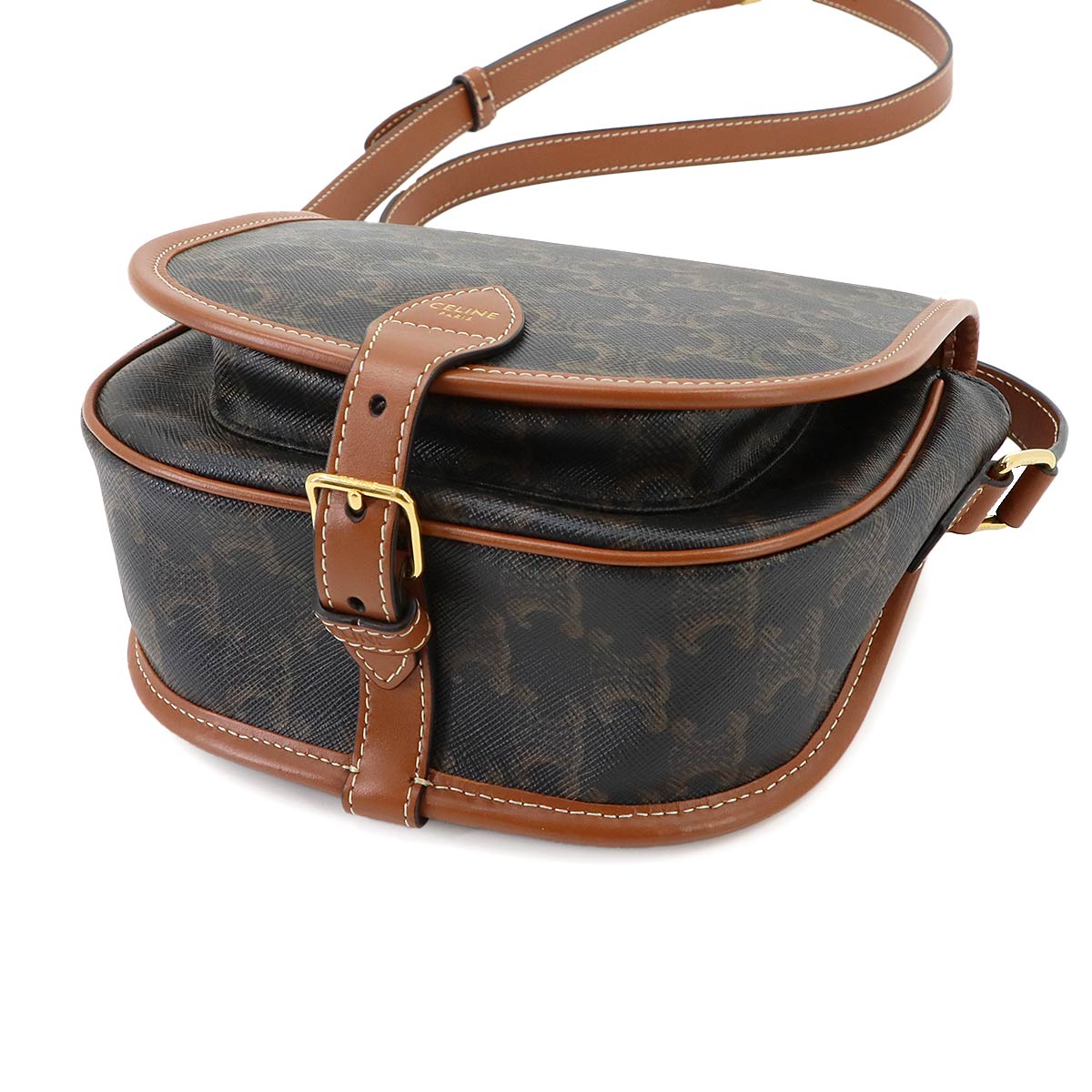Triomphe Medium Folco Shoulder Bag PVC Leather Tan 191502