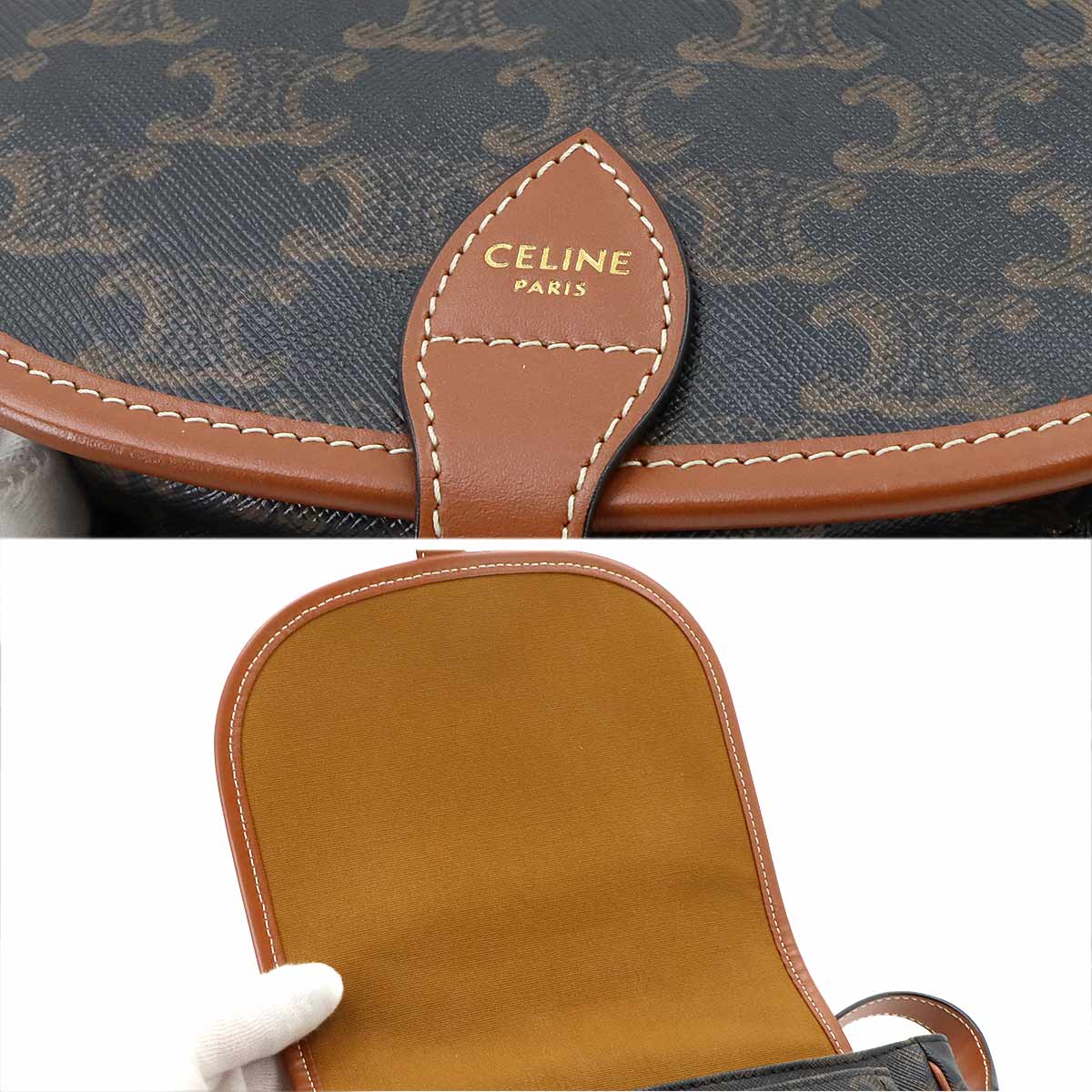 Triomphe Medium Folco Shoulder Bag PVC Leather Tan 191502