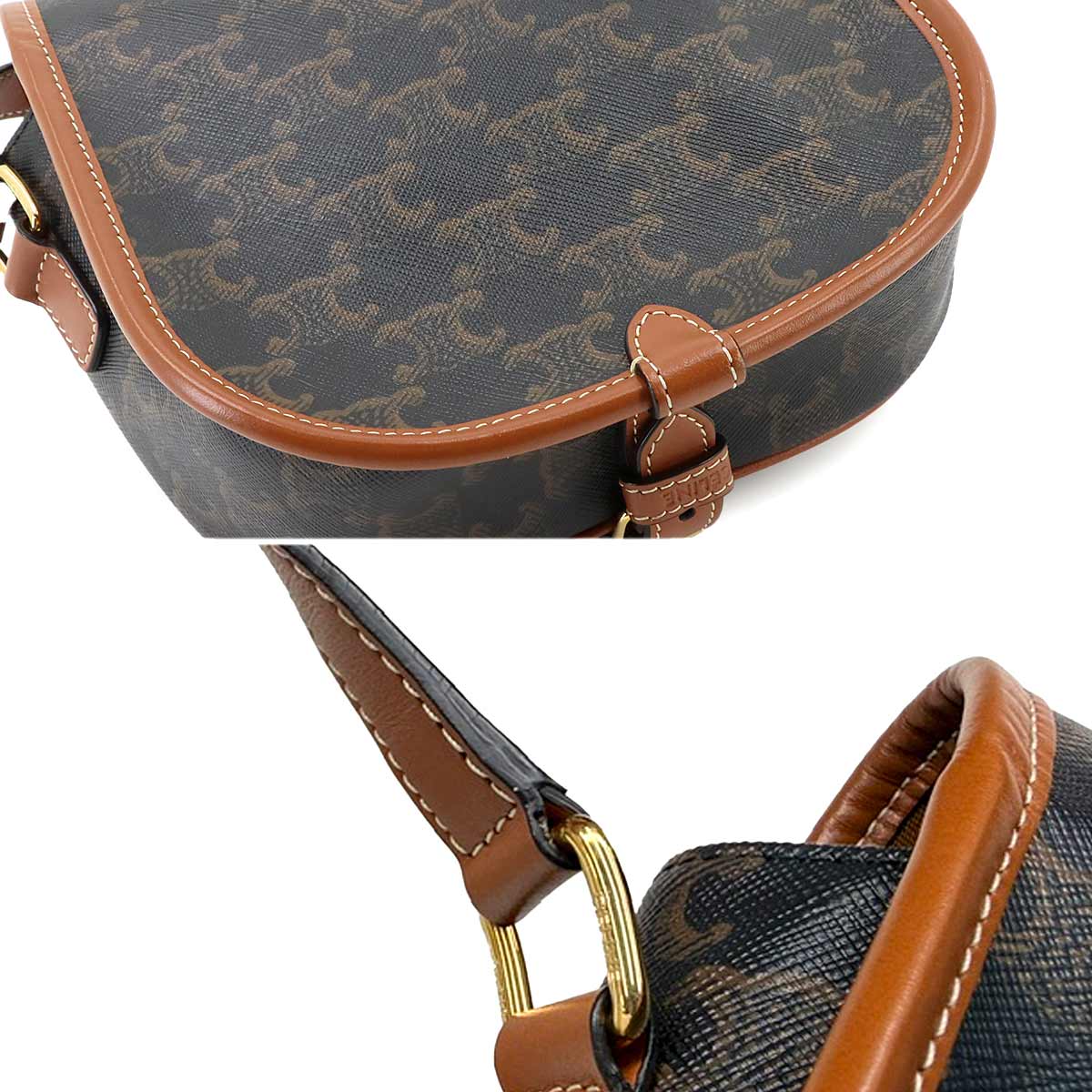 Triomphe Medium Folco Shoulder Bag PVC Leather Tan 191502
