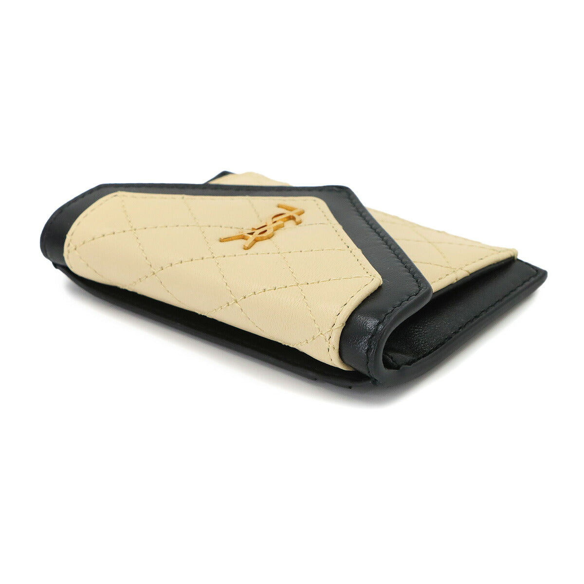 Gaby Flap Card Case Leather Beige Black 734921