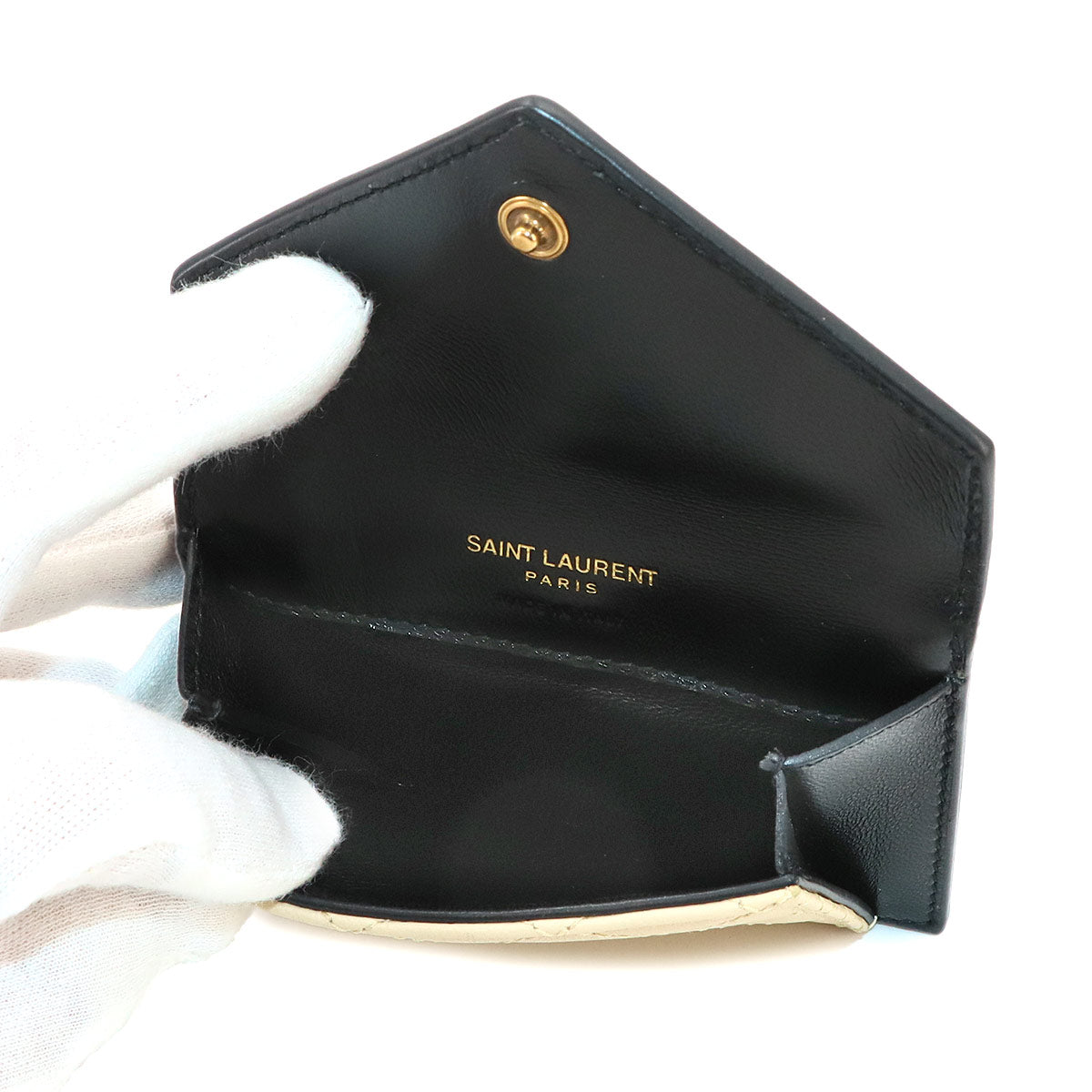 Gaby Flap Card Case Leather Beige Black 734921