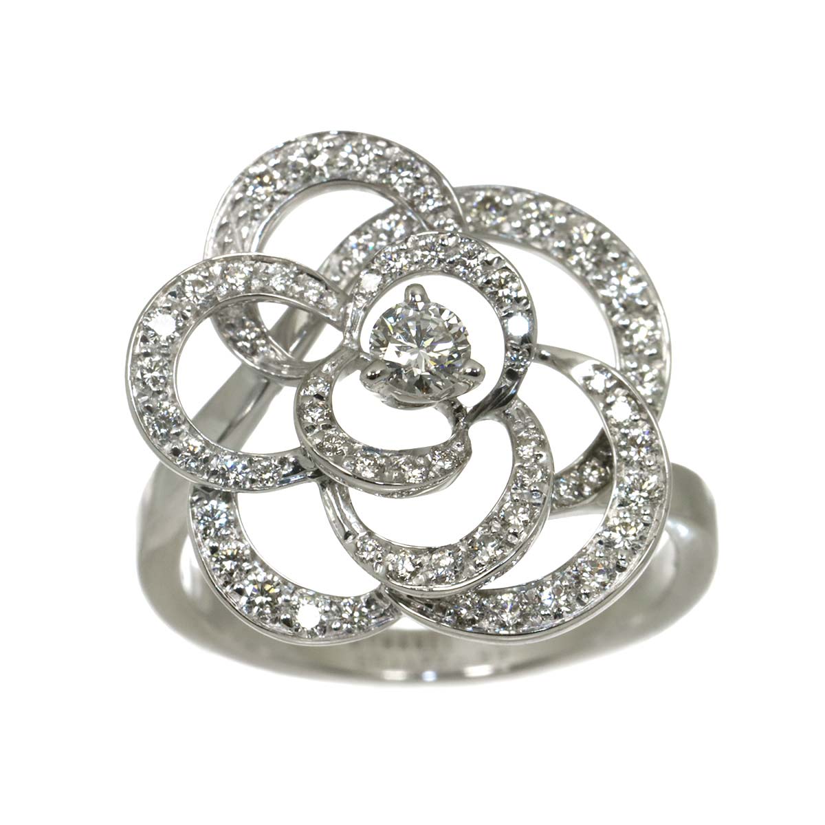 Camellia Diamond Ring 18K White Gold 750 size53 6-6.25(US)