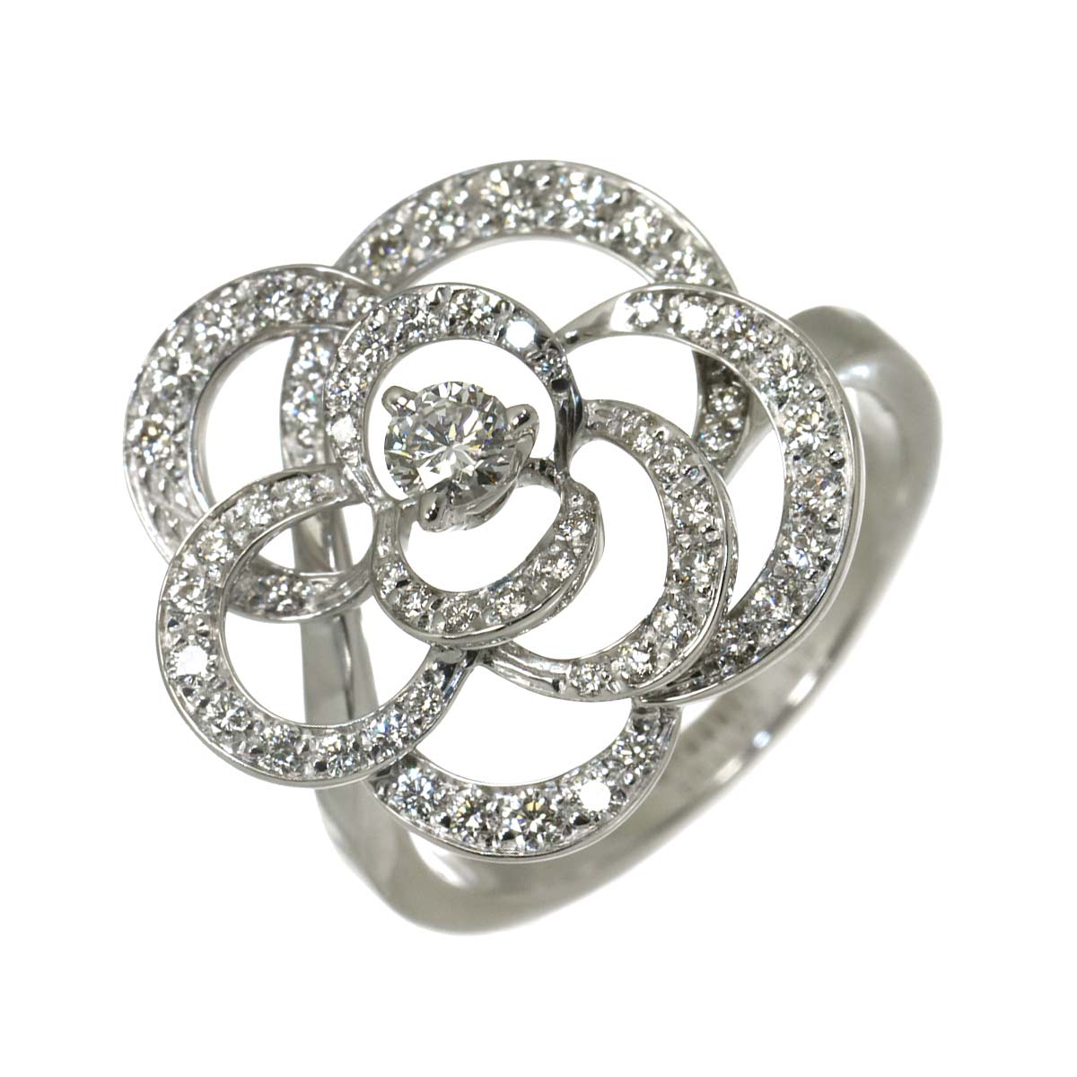 Camellia Diamond Ring 18K White Gold 750 size53 6-6.25(US)