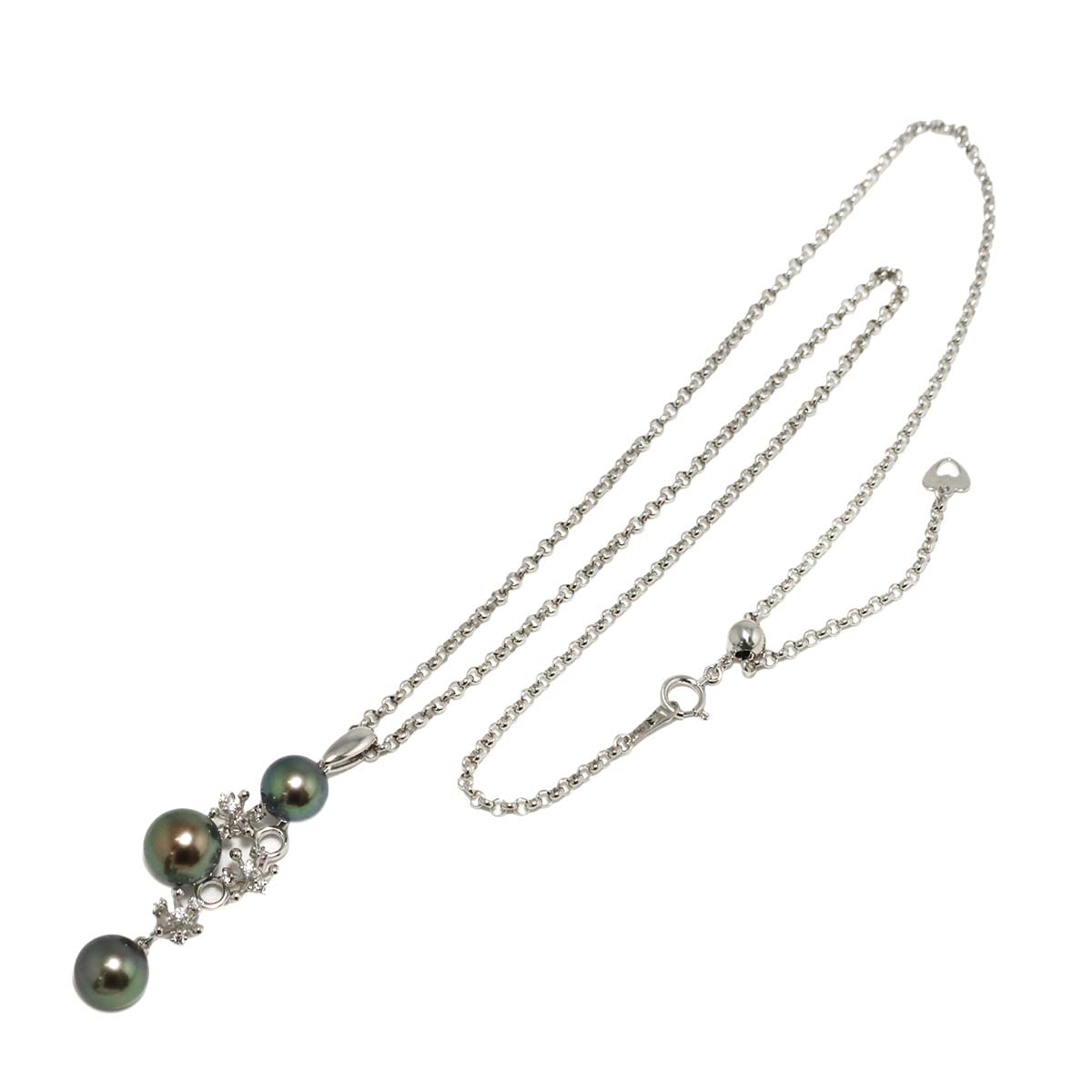 Black Pearl 9.2-8.3mm Diamond 0.12ct Necklace 18K WG 750