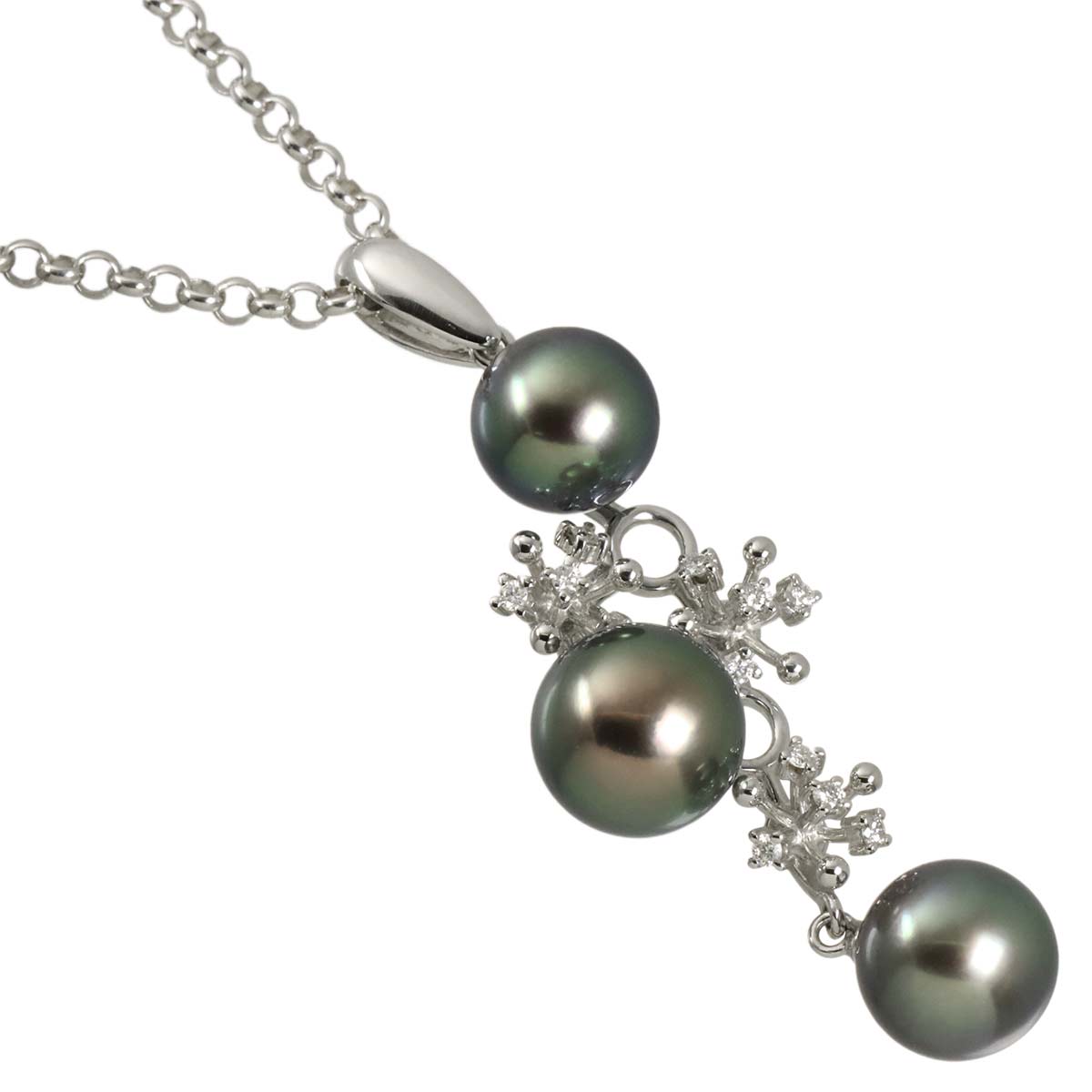 Black Pearl 9.2-8.3mm Diamond 0.12ct Necklace 18K WG 750