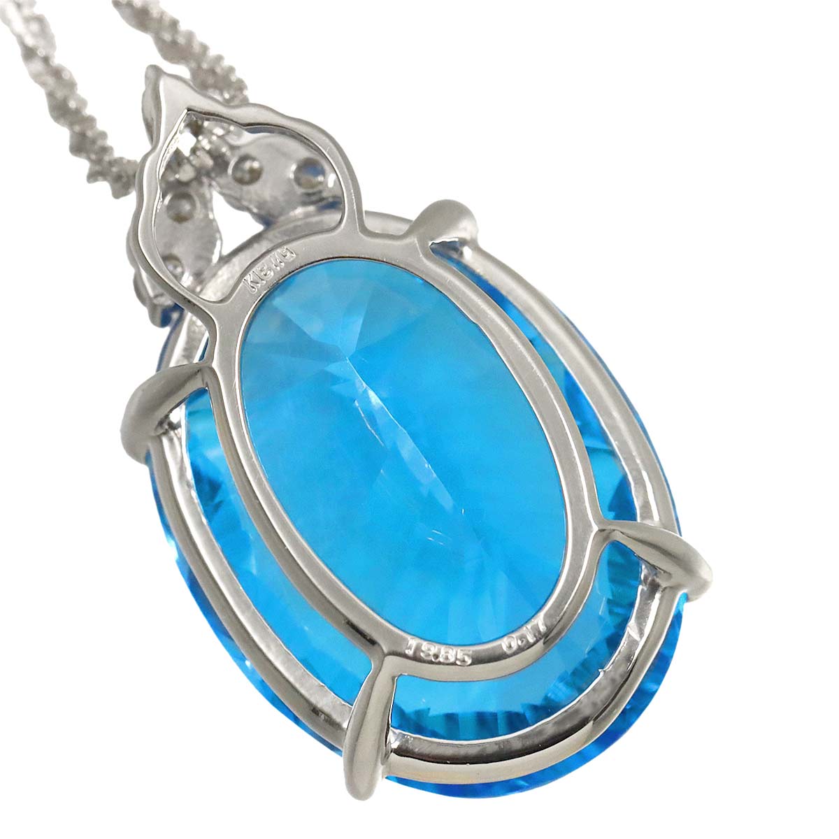 BlueTopaz 19.85ct Diamond 0.17ct Necklace 18K WG White Gold 750