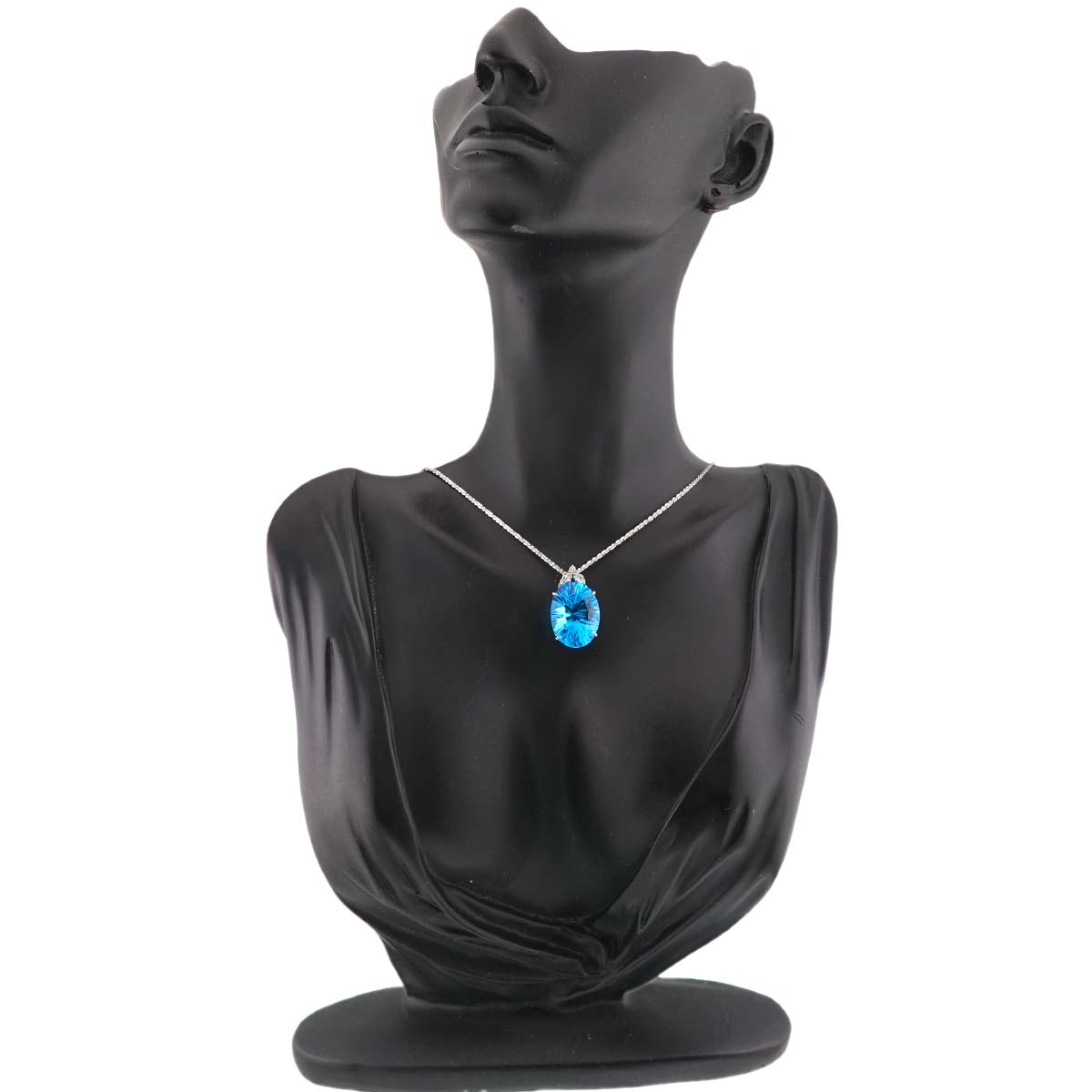 BlueTopaz 19.85ct Diamond 0.17ct Necklace 18K WG White Gold 750