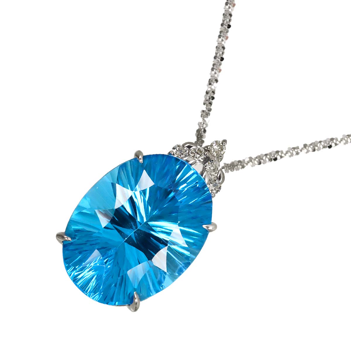 BlueTopaz 19.85ct Diamond 0.17ct Necklace 18K WG White Gold 750