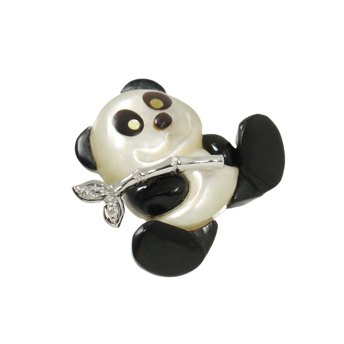 Diamond 0.01ct MOP Onyx Pendant Top 18K K18 WG White Gold 750