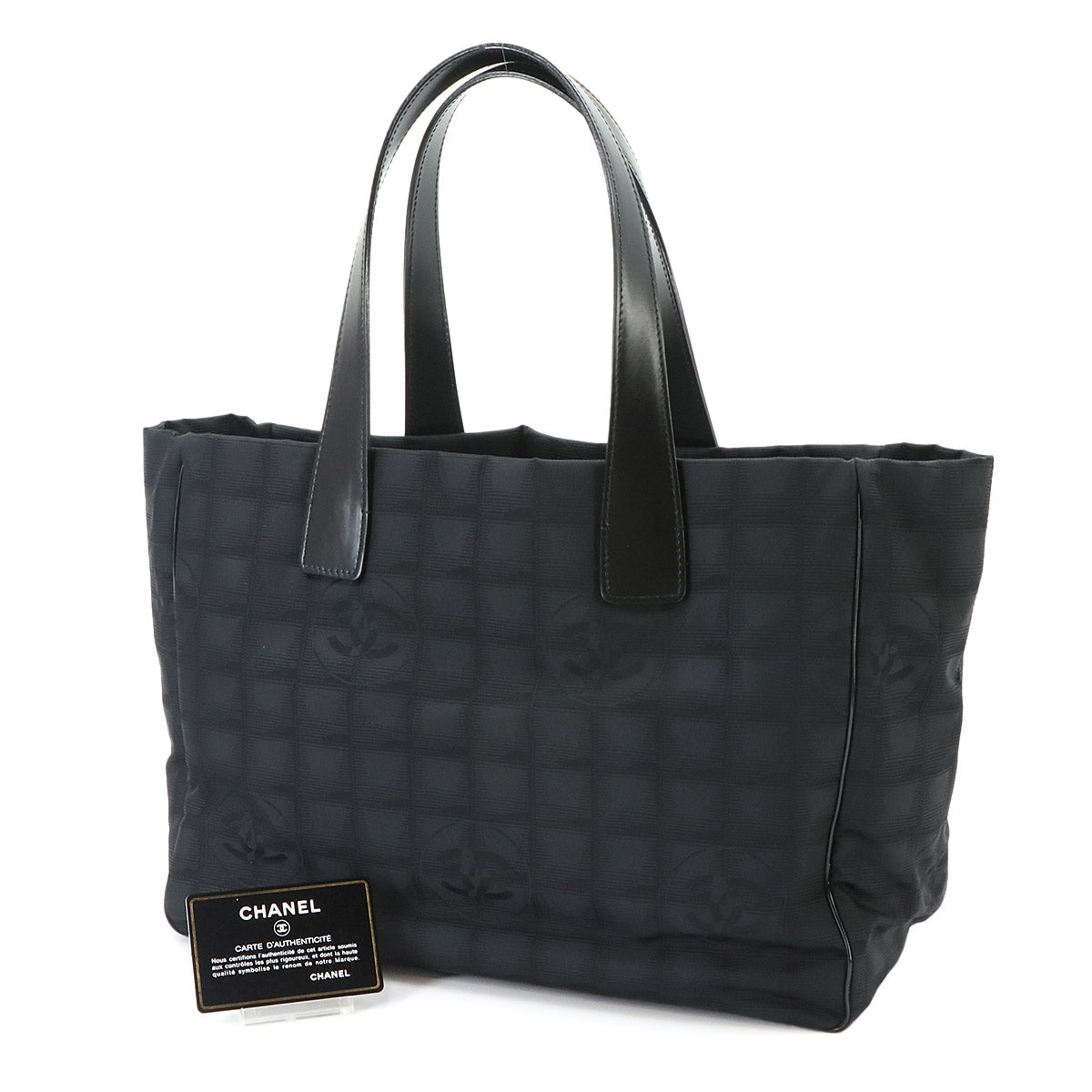 New Travel Line Tote MM Bag Nylon Jacquard Leather Black A15991