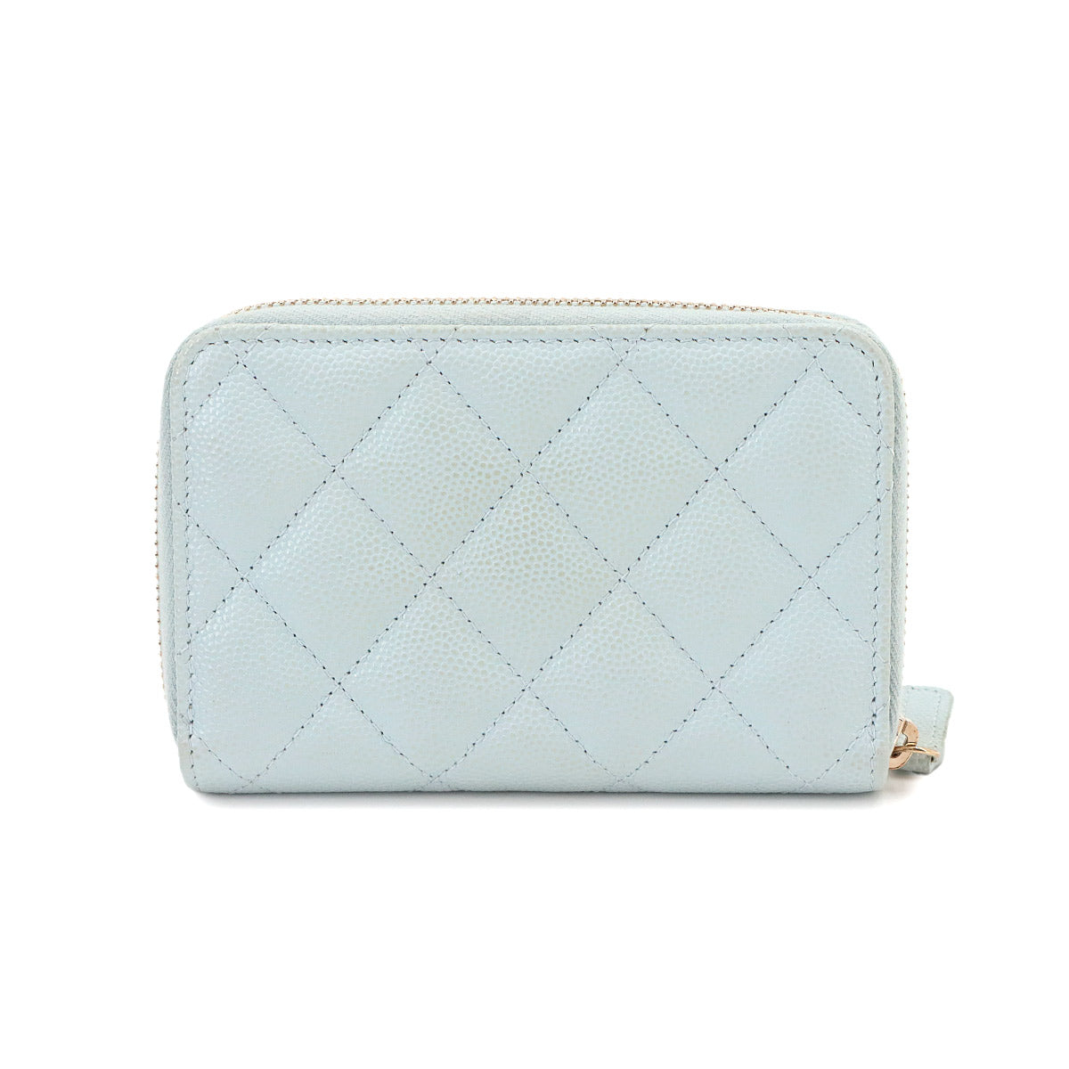 Matelasse Coin Case Purse Leather Light blue Coco Mark