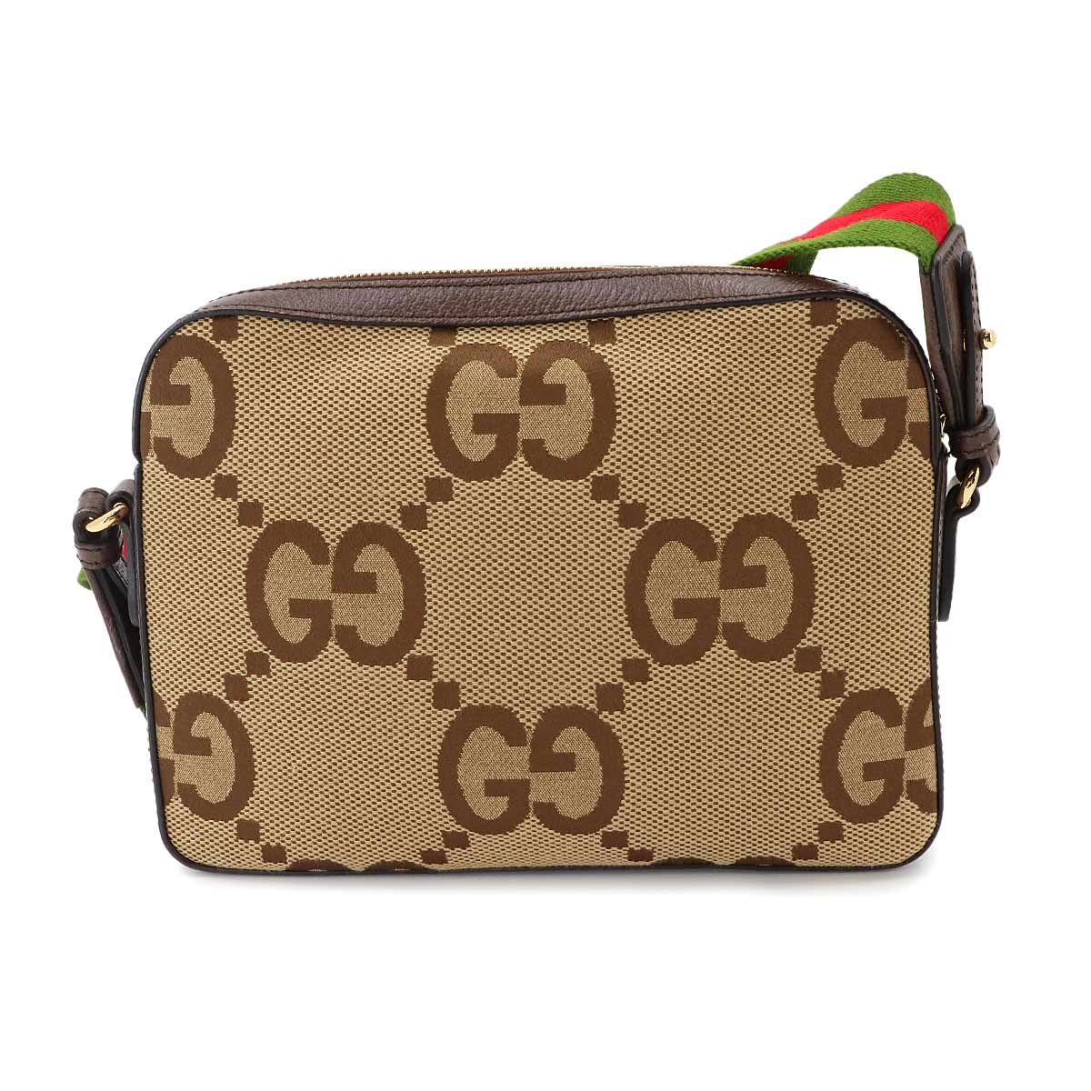 Jumbo GG Messenger Shoulder Bag Canvas Leather Camel Ebony 675891