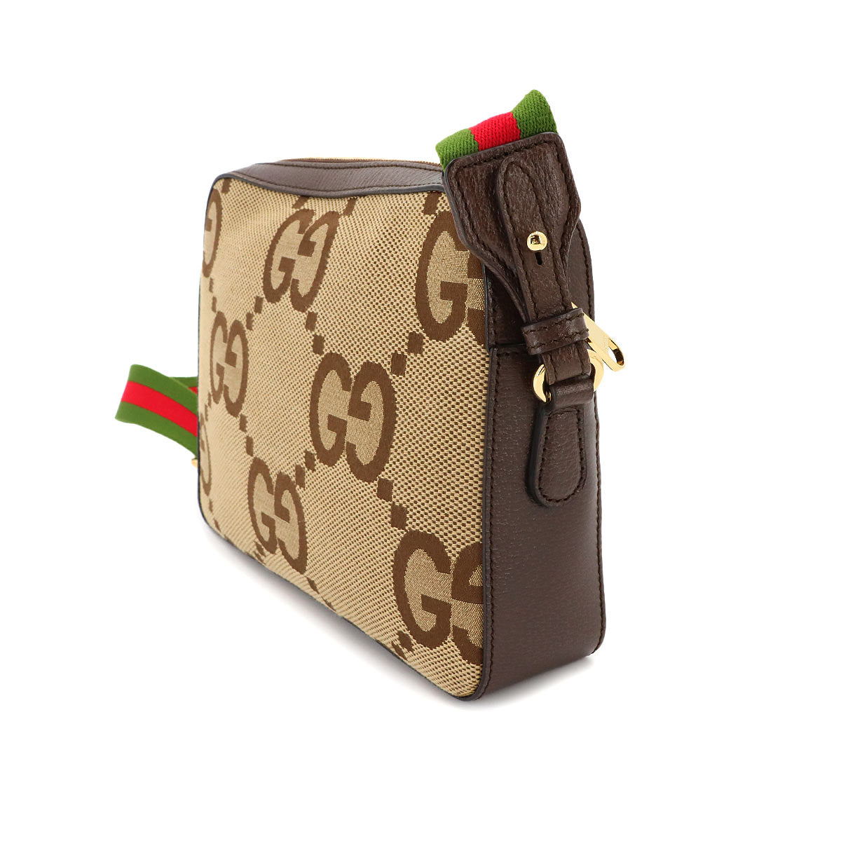 Jumbo GG Messenger Shoulder Bag Canvas Leather Camel Ebony 675891