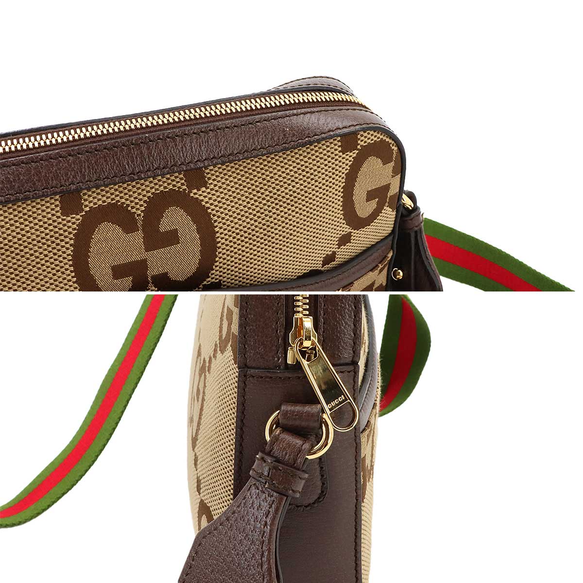 Jumbo GG Messenger Shoulder Bag Canvas Leather Camel Ebony 675891