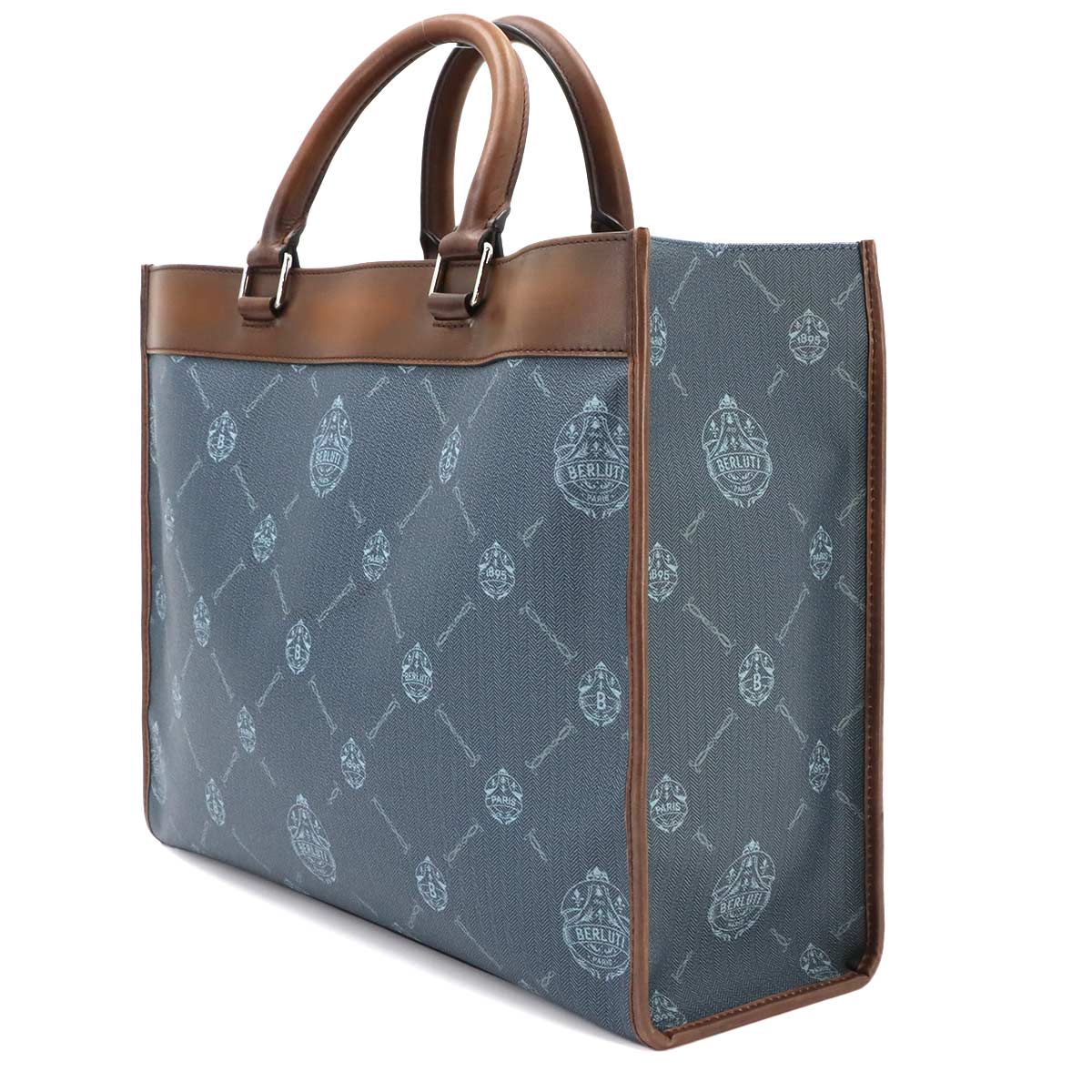 Ulysse Small 2way Tote Shoulder Bag PVC Leather Blue Brown