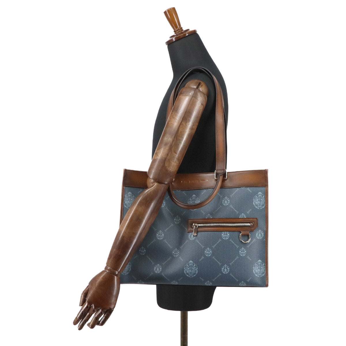 Ulysse Small 2way Tote Shoulder Bag PVC Leather Blue Brown