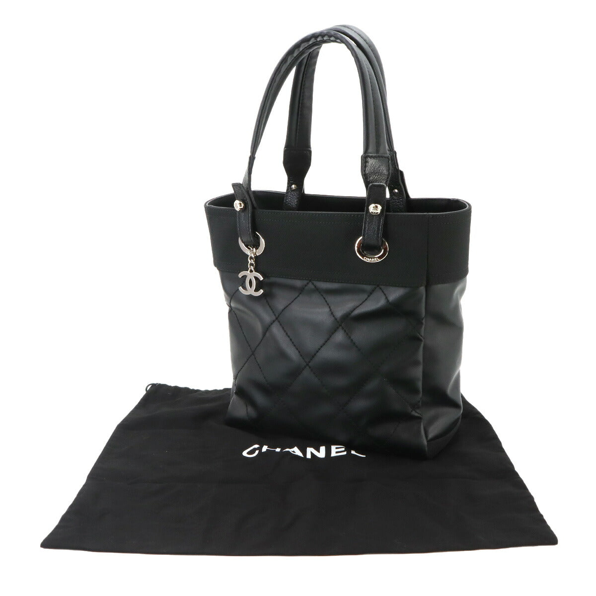 Paris Biarritz PM Tote Bag PVC Nylon Leather Black A34208 Purse