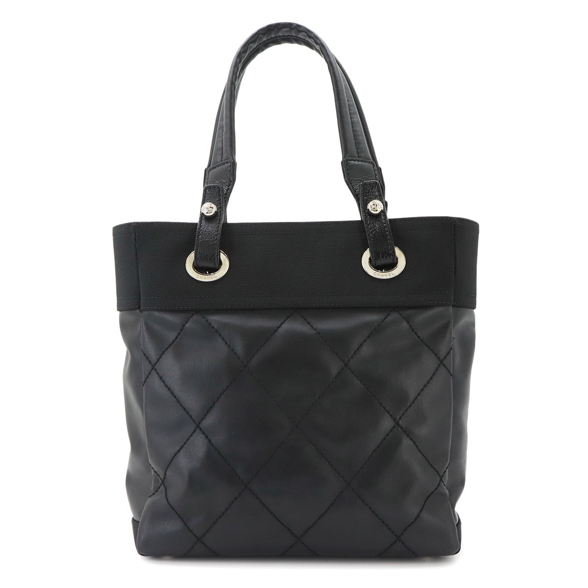 Paris Biarritz PM Tote Bag PVC Nylon Leather Black A34208 Purse