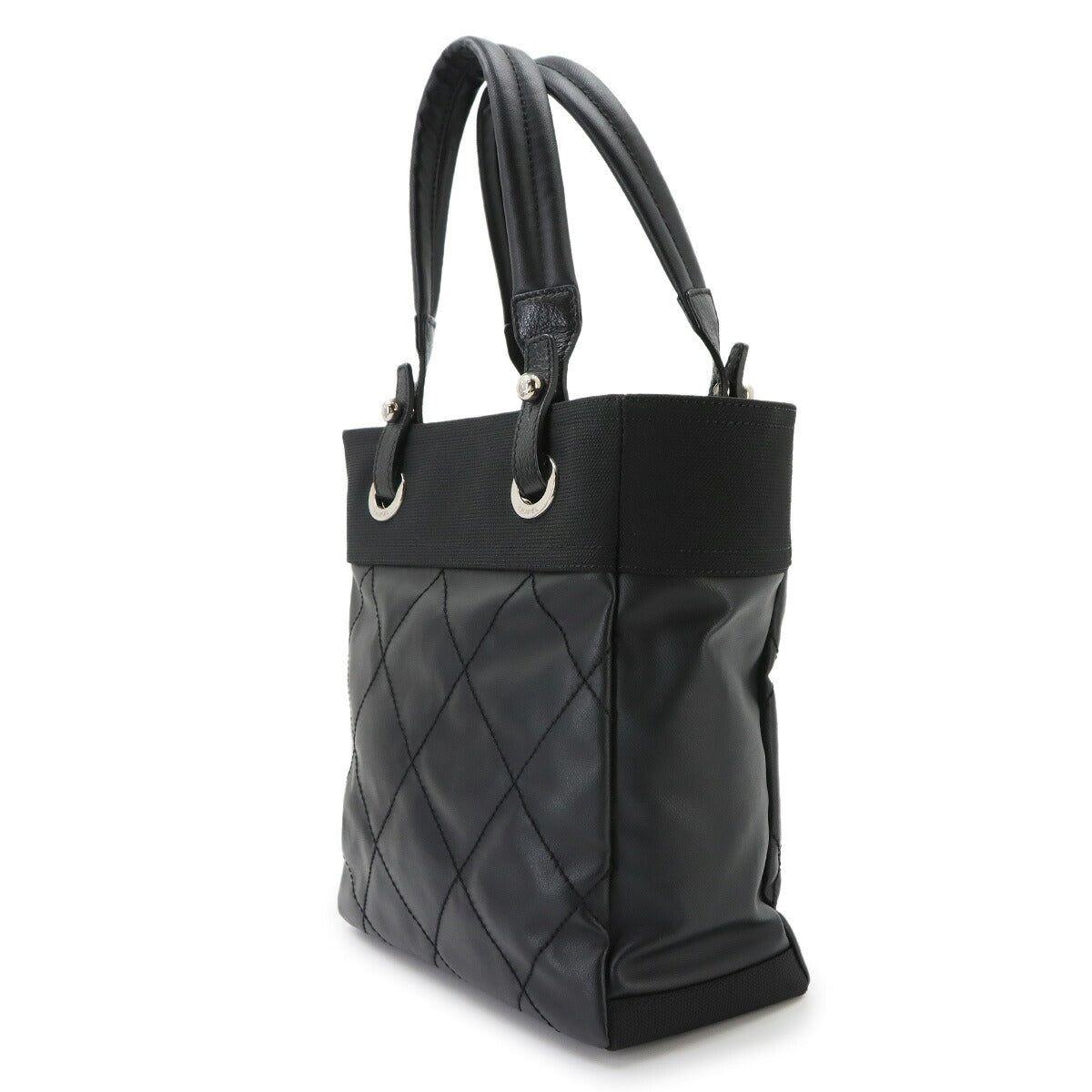 Paris Biarritz PM Tote Bag PVC Nylon Leather Black A34208 Purse