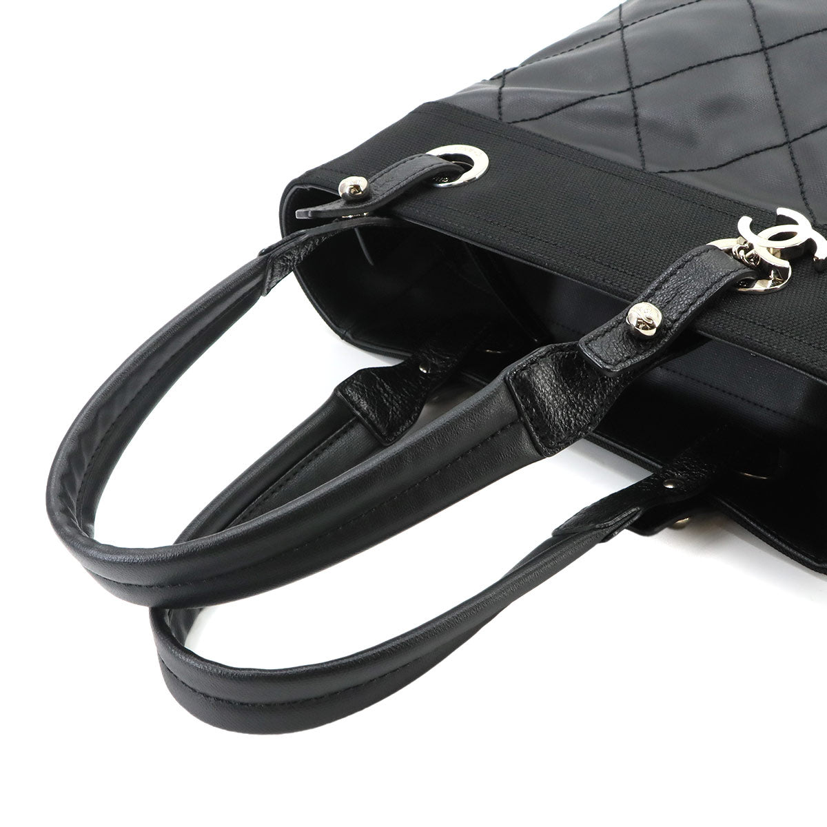 Paris Biarritz PM Tote Bag PVC Nylon Leather Black A34208 Purse