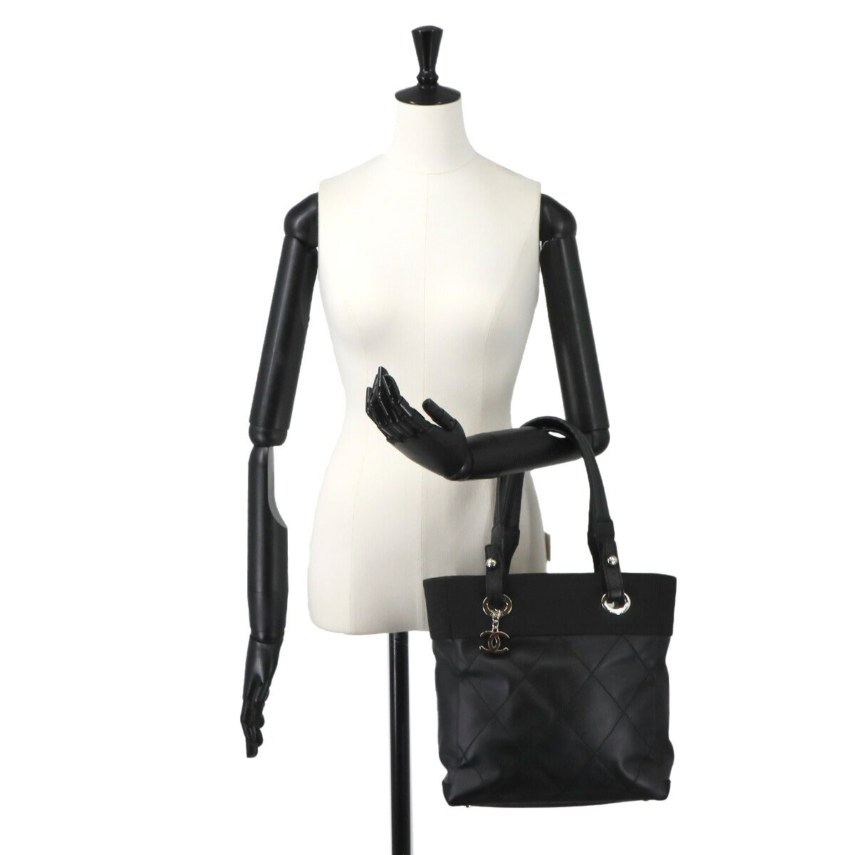 Paris Biarritz PM Tote Bag PVC Nylon Leather Black A34208 Purse