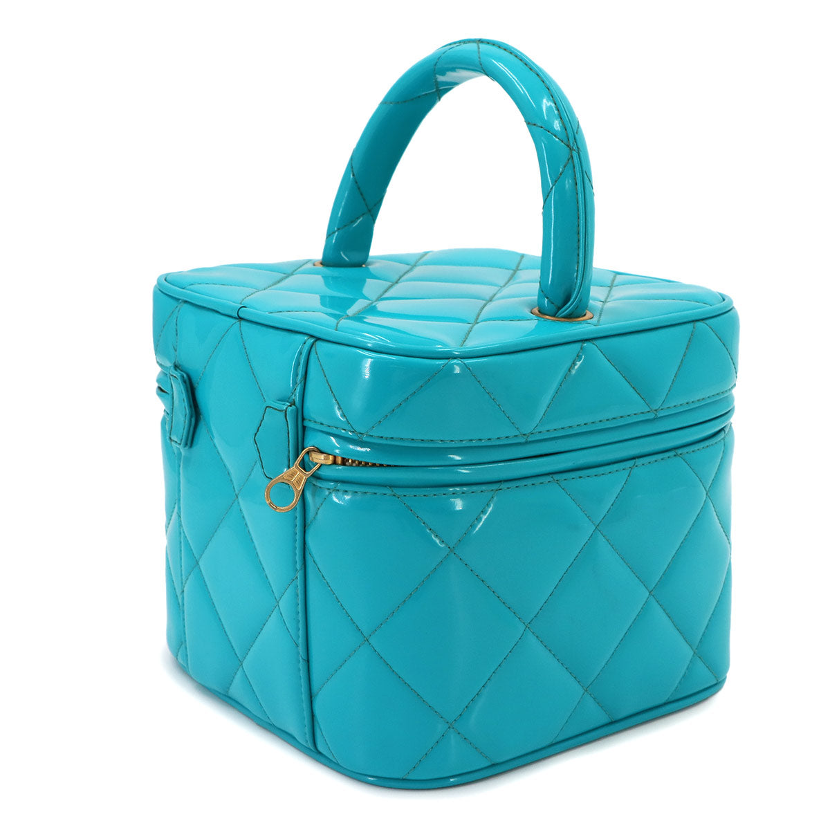 Vanity Hand Bag Patent Leather Blue Vintage Purse