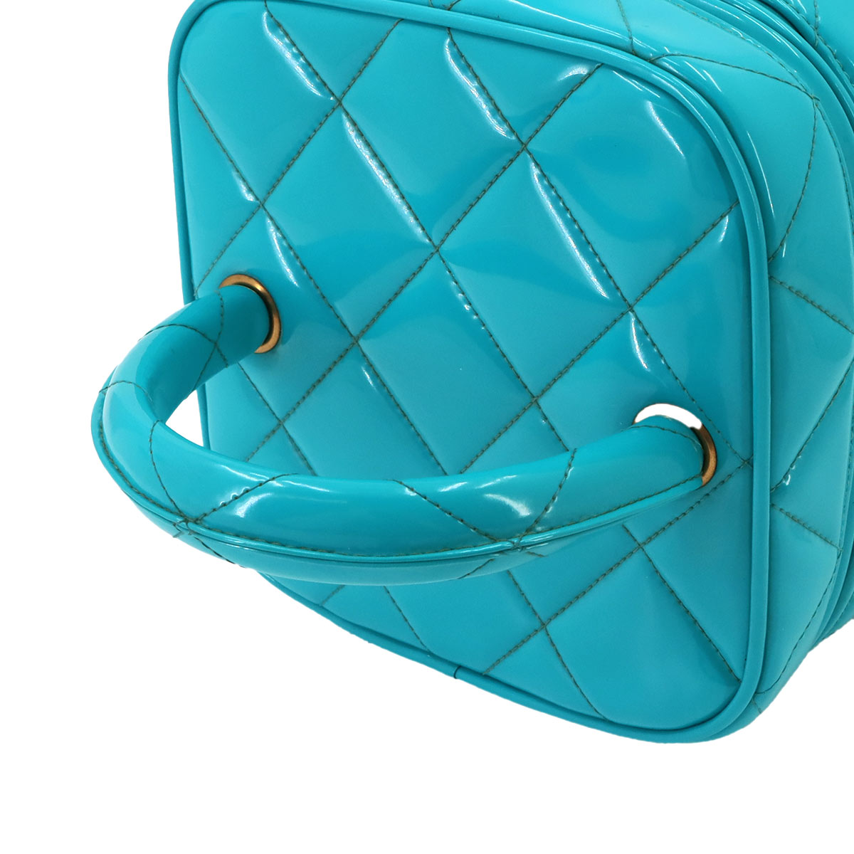 Vanity Hand Bag Patent Leather Blue Vintage Purse
