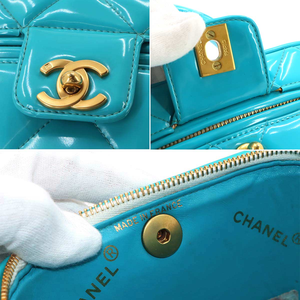 Vanity Hand Bag Patent Leather Blue Vintage Purse