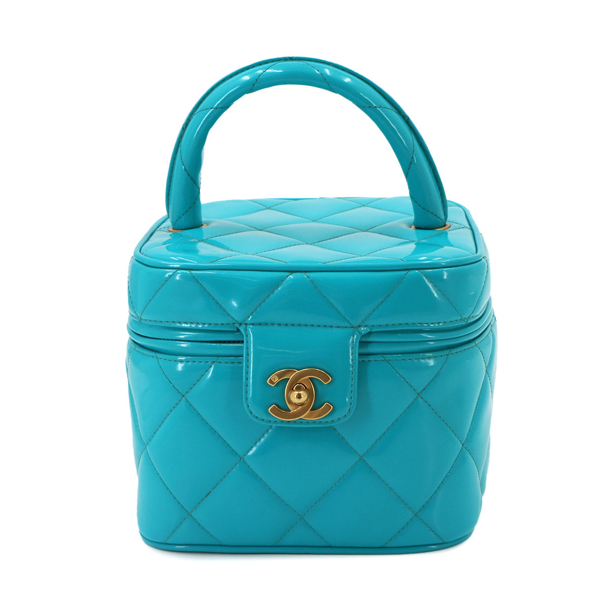 Vanity Hand Bag Patent Leather Blue Vintage Purse