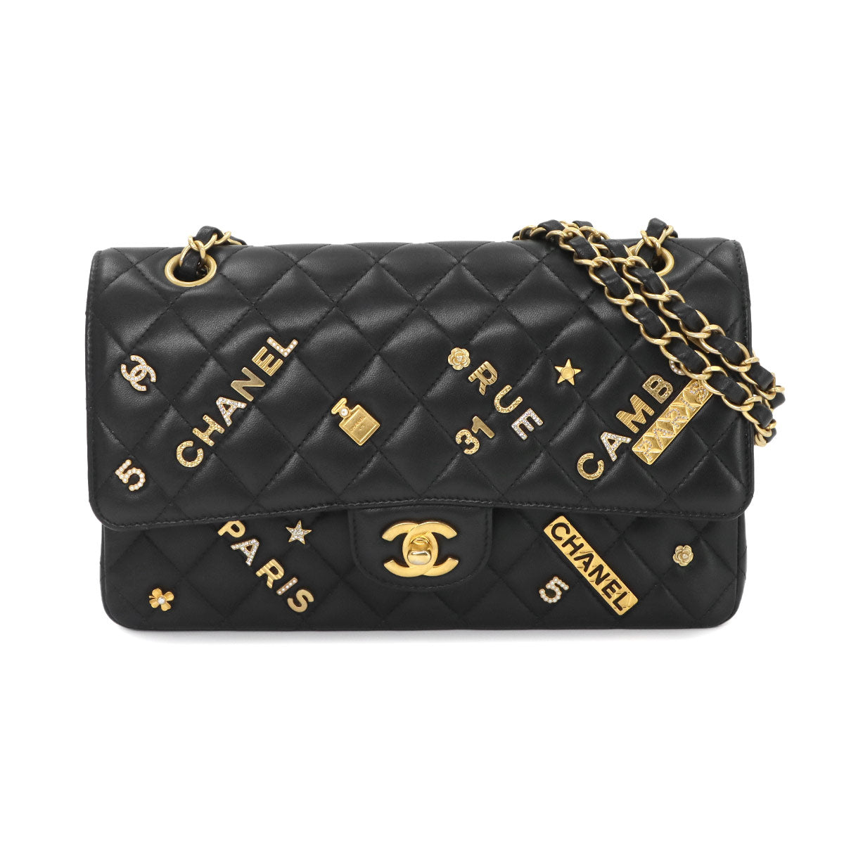 Matelasse 25 Chain Shoulder Bag Leather Black A01112