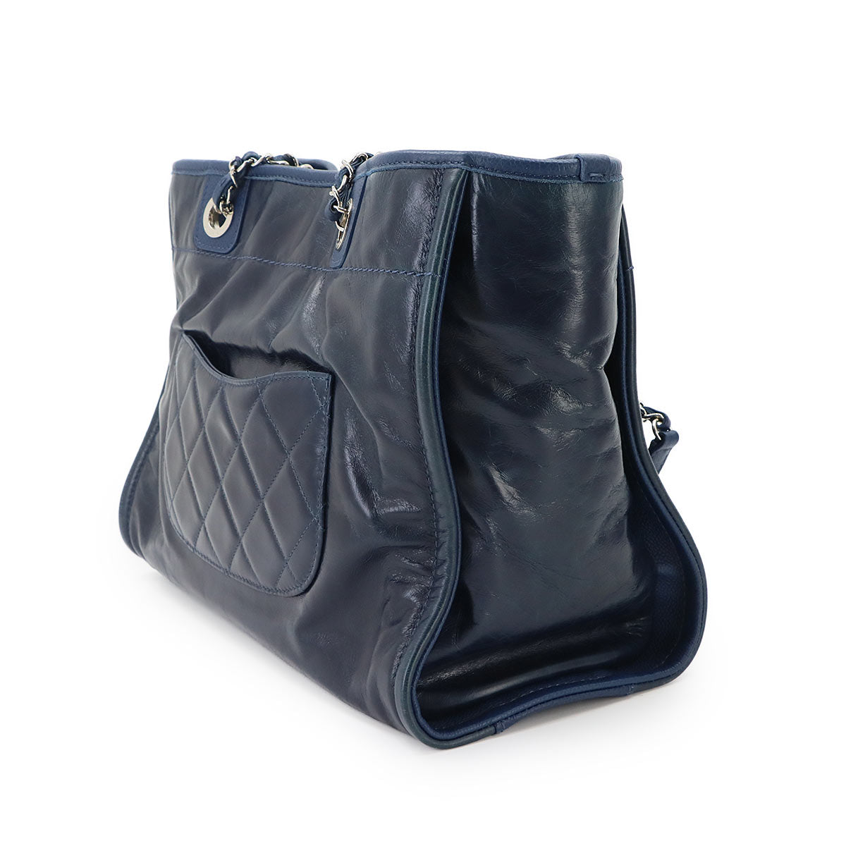 Deauville Chain Tote Bag Leather Navy A93257 Purse