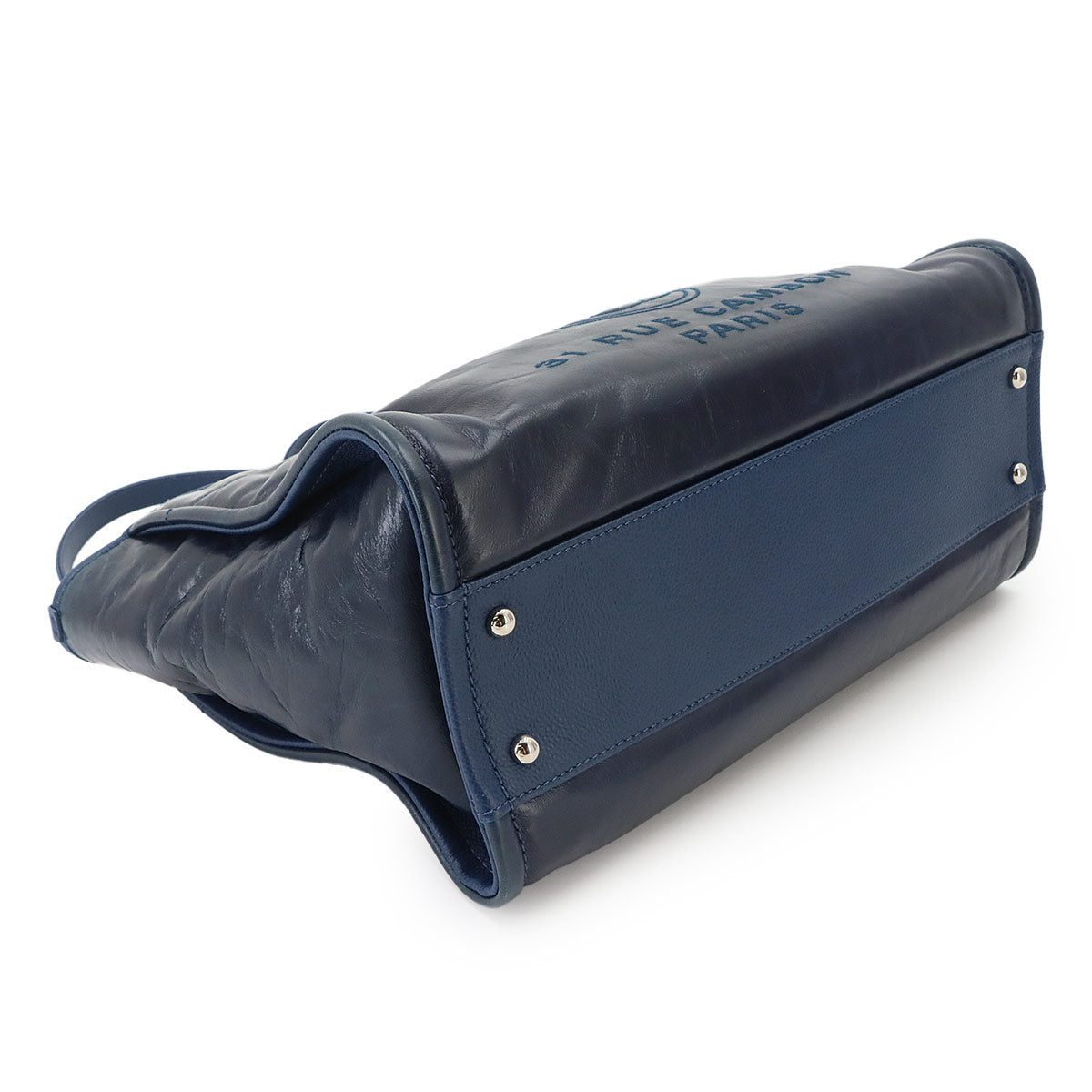 Deauville Chain Tote Bag Leather Navy A93257 Purse