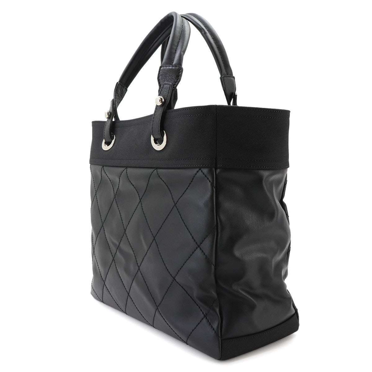 Paris Biarritz GM Tote Bag PVC Nylon Leather Black A34210 Purse