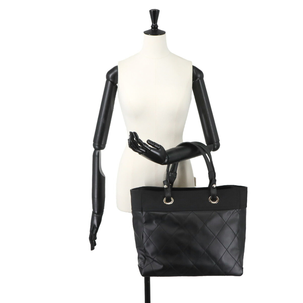 Paris Biarritz GM Tote Bag PVC Nylon Leather Black A34210 Purse