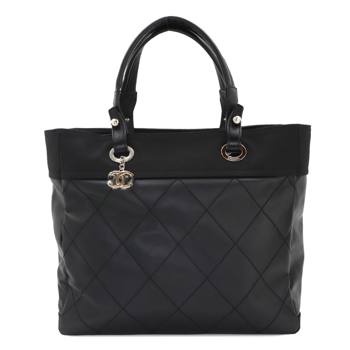 Paris Biarritz GM Tote Bag PVC Nylon Leather Black A34210 Purse