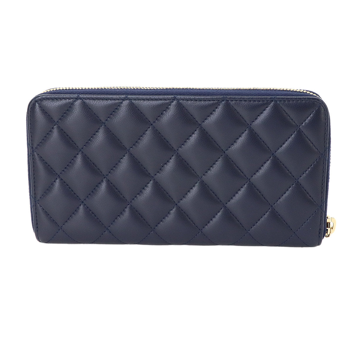 Matelasse Classic Long Zipped Wallet Leather Navy Purse