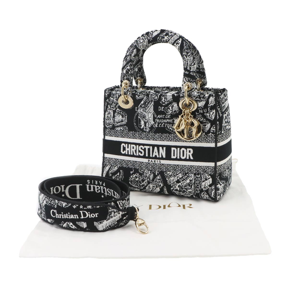 Lady D-Lite Medium Hand Shoulder Bag Canvas Black