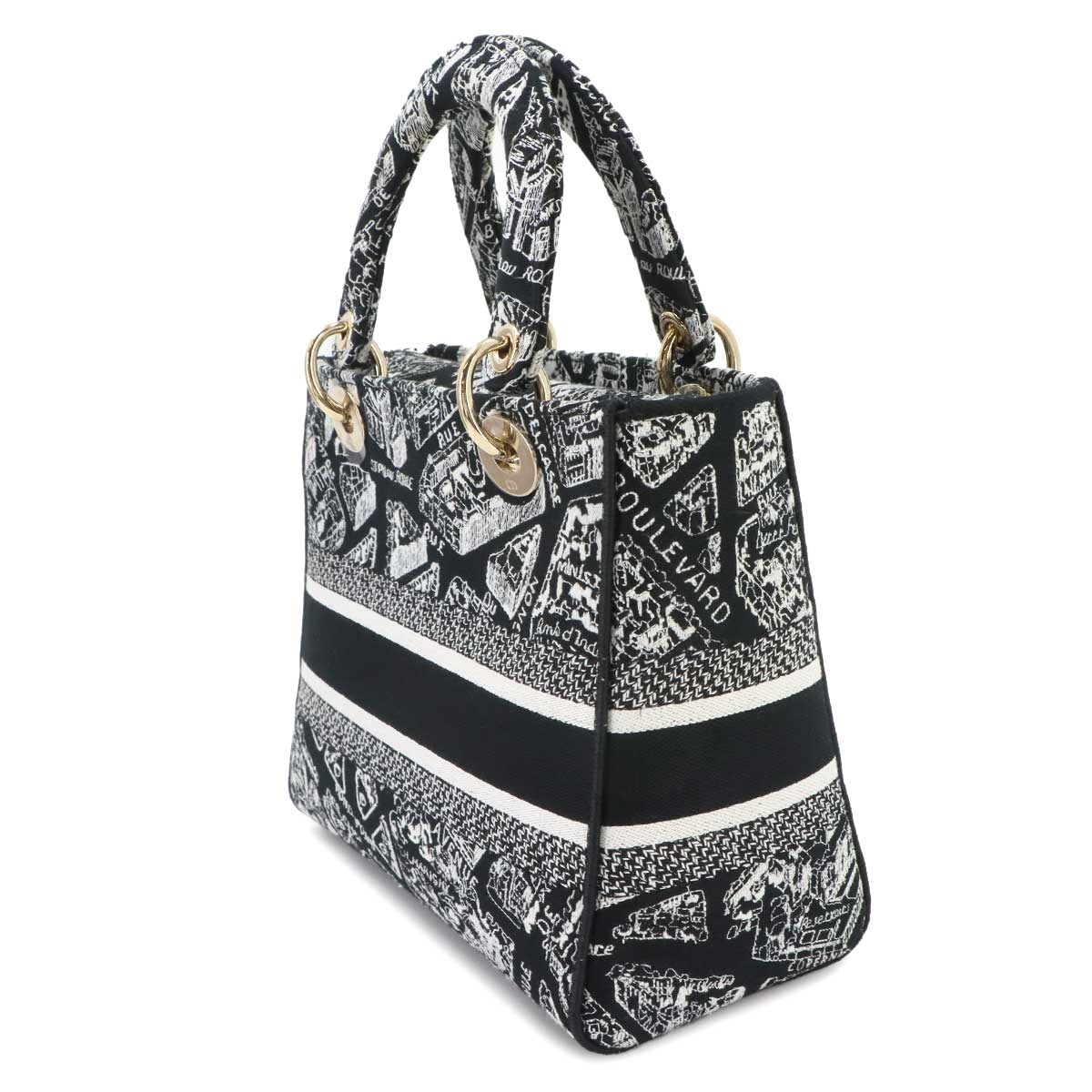 Lady D-Lite Medium Hand Shoulder Bag Canvas Black