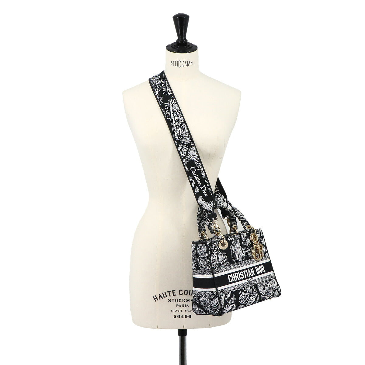 Lady D-Lite Medium Hand Shoulder Bag Canvas Black