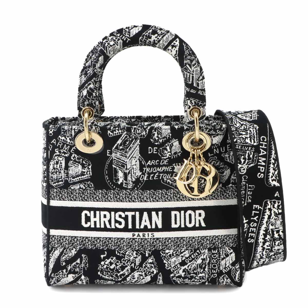 Lady D-Lite Medium Hand Shoulder Bag Canvas Black
