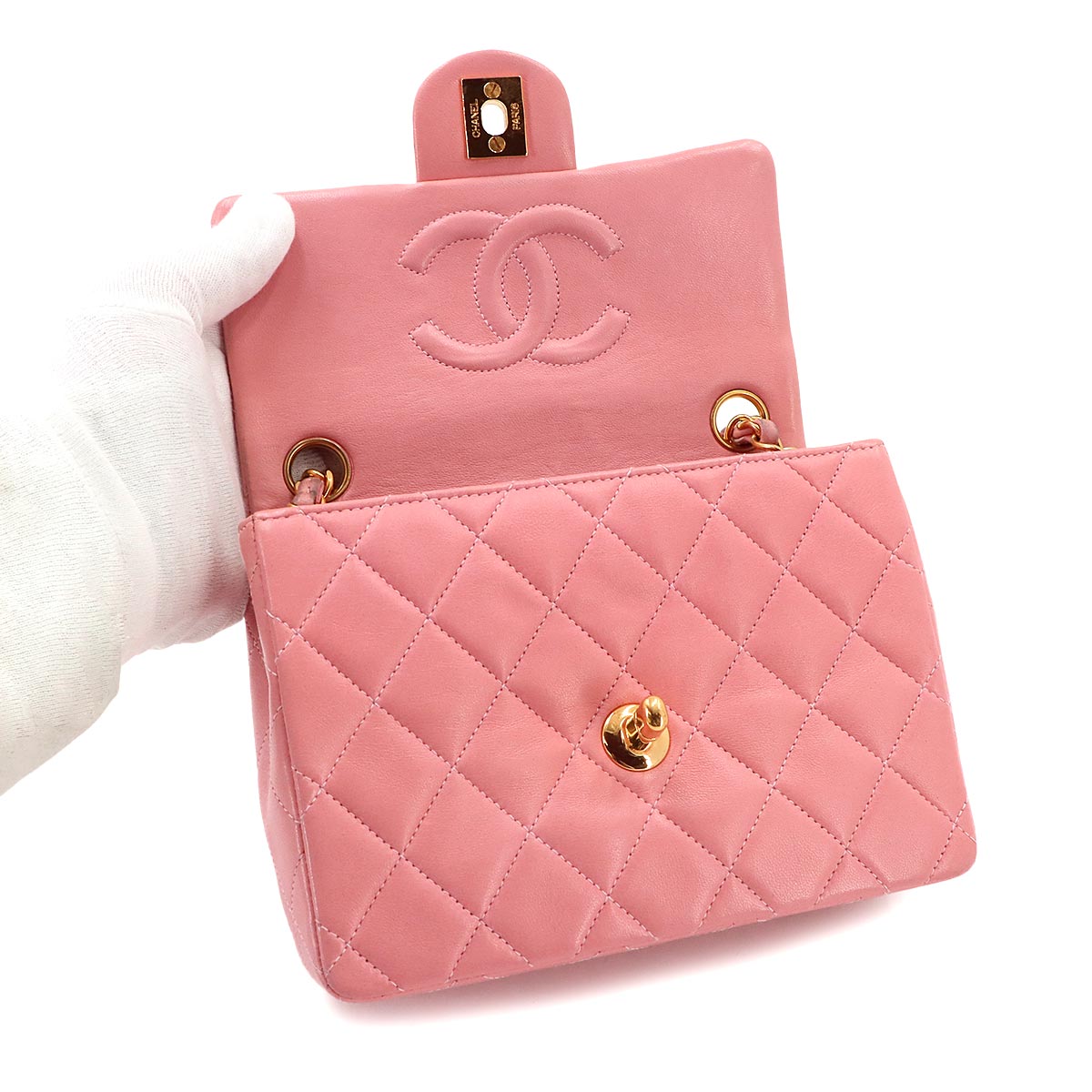 Mini Matelasse Chain Shoulder Bag Leather Pink