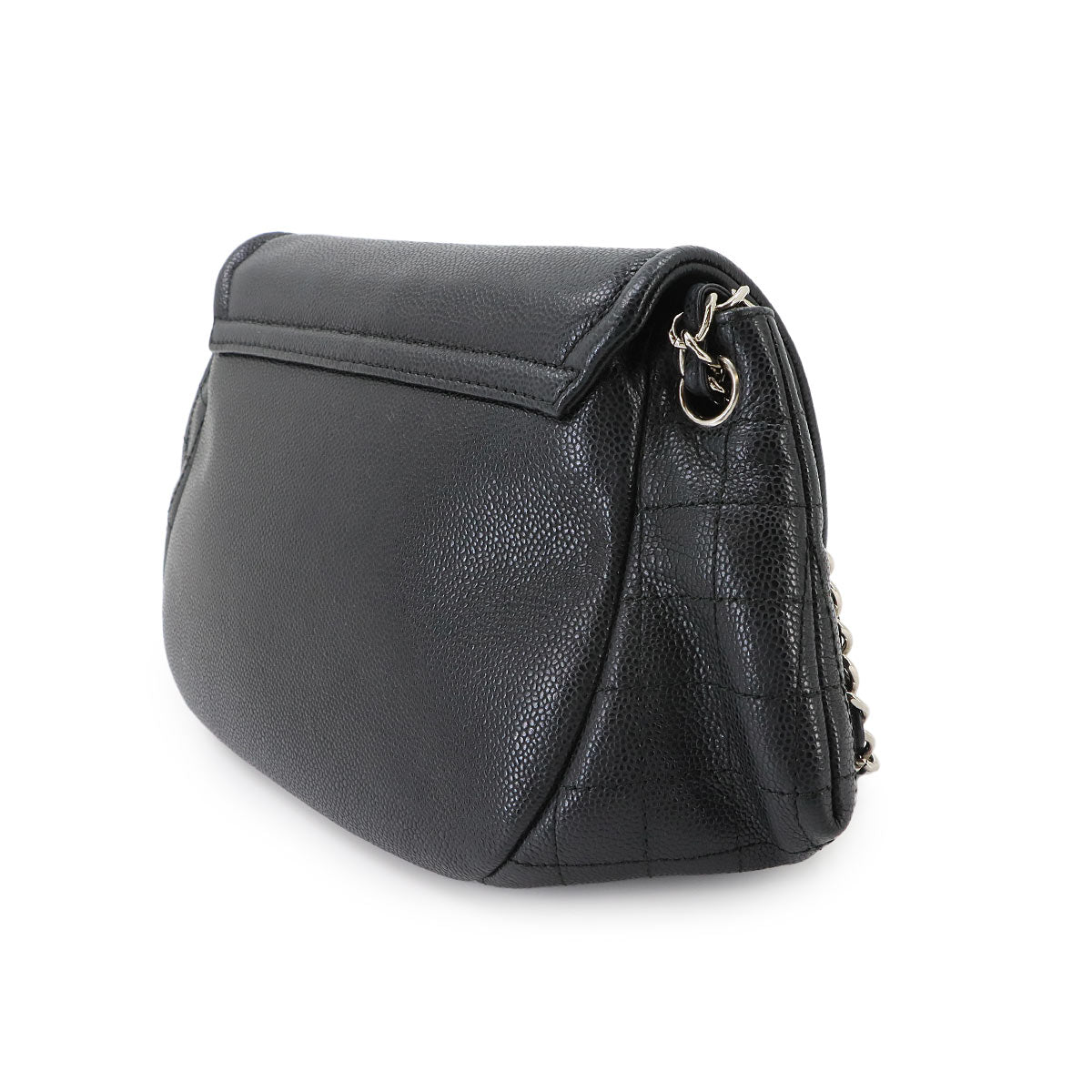 Half Moon Chain Shoulder Bag Leather Black Purse