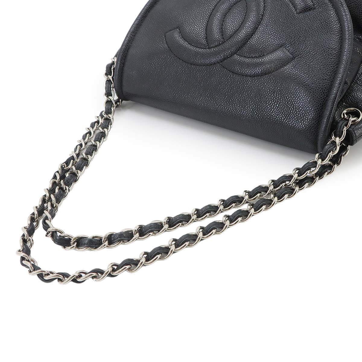 Half Moon Chain Shoulder Bag Leather Black Purse