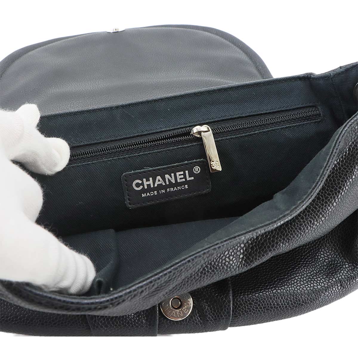 Half Moon Chain Shoulder Bag Leather Black Purse
