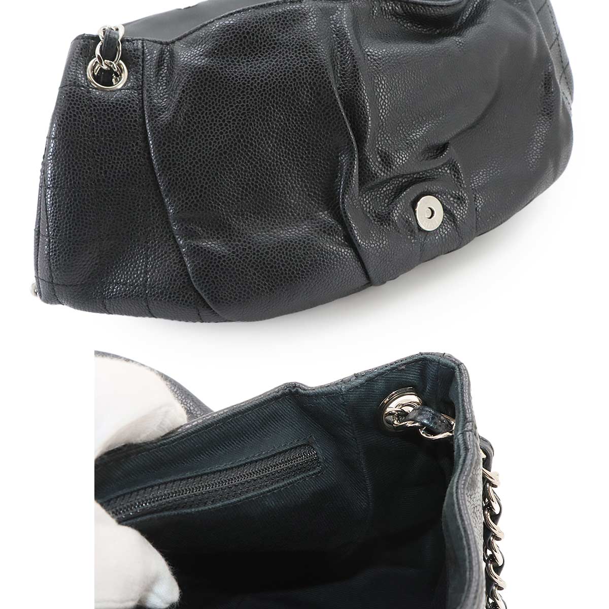 Half Moon Chain Shoulder Bag Leather Black Purse