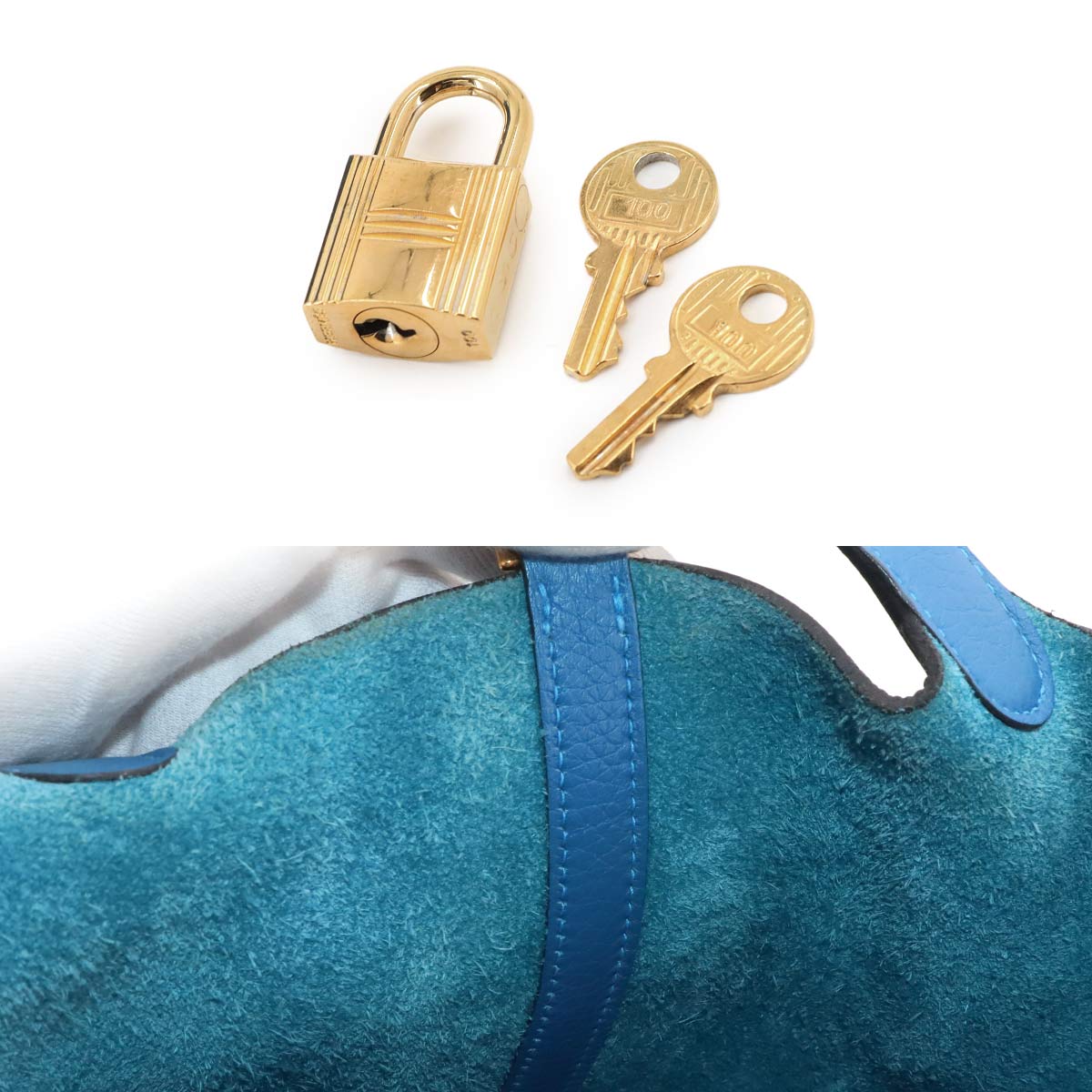 Picotin Lock PM Hand Bag Taurillon Clemence Blue zellige